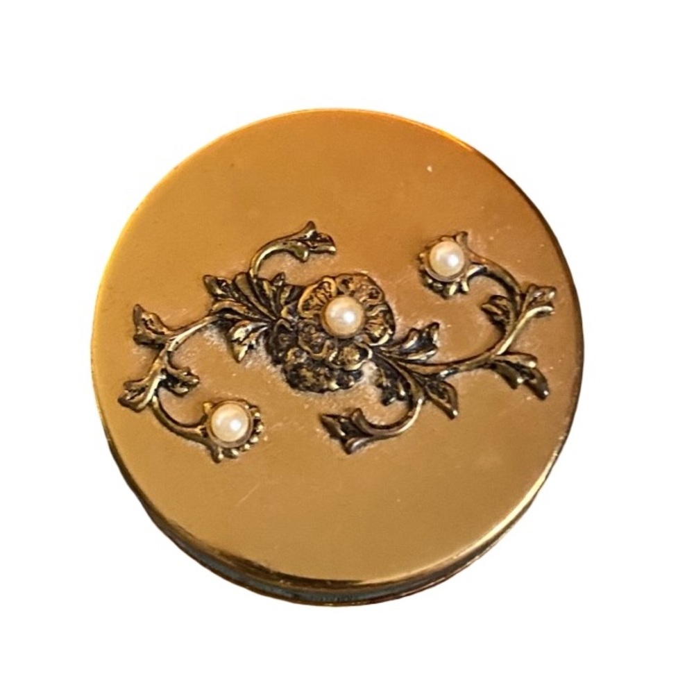 Vintage A Gold Tone Tortoiseshell Plastic Metal Lid 1940s Pill Cup Collapses